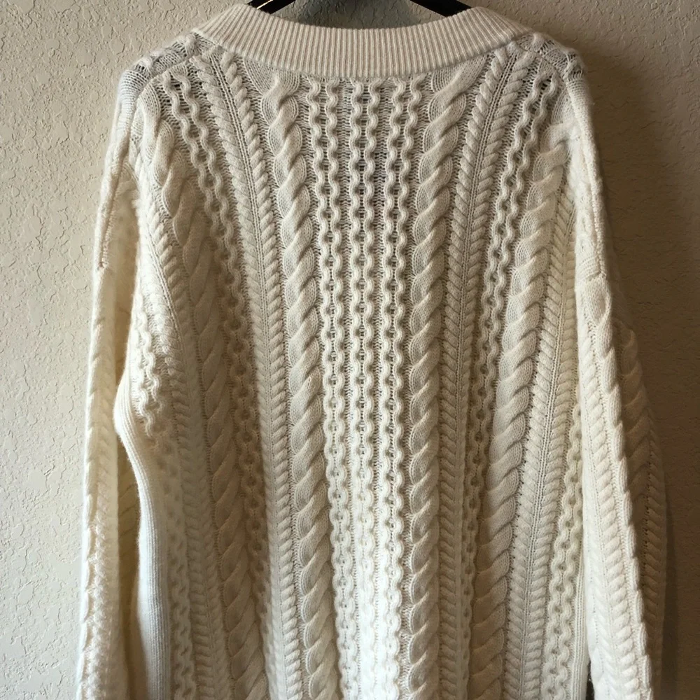 NAADAM wool cashmere boho oversized slouchy chunky cable knit grandpa cardigan - Picture 5 of 8